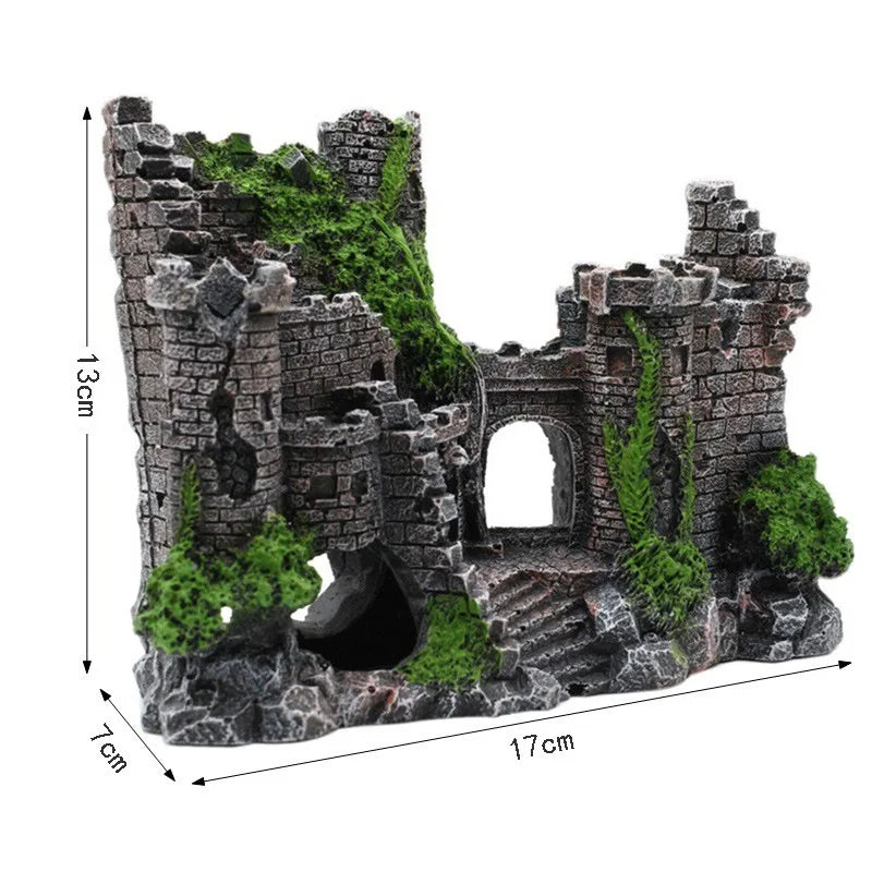 Aquarium-Dekoration Burg & Steininsel aus Kunstharz – 17x7x13 cm, fischsicher