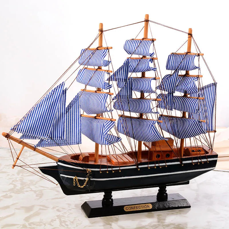 Holz-Piratenschiff Modell – Handgefertigt, Mediterran, 3 Größen (16, 22 & 31 cm), Tischdeko