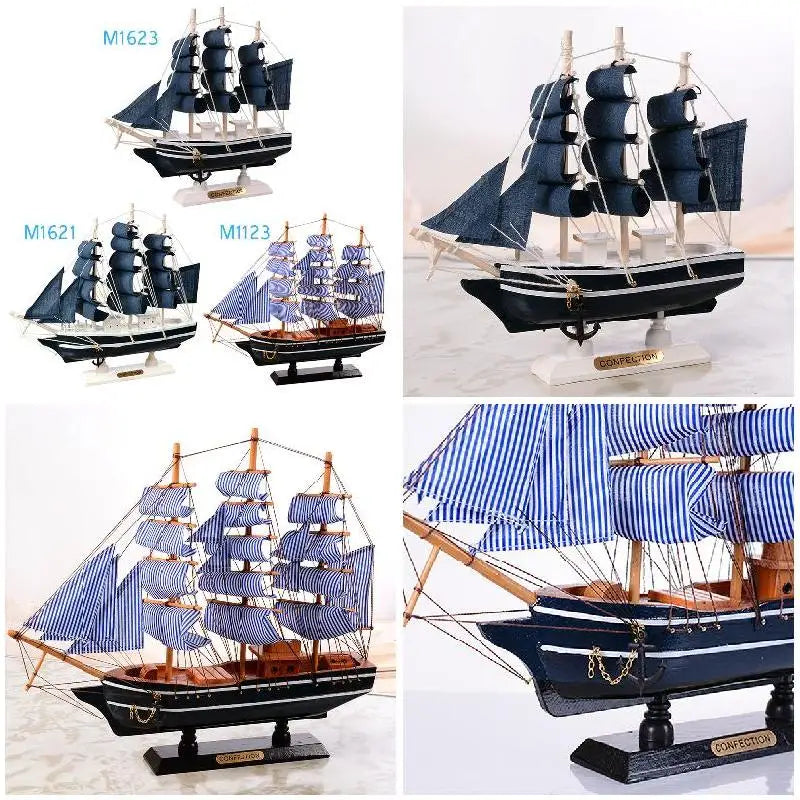Holz-Piratenschiff Modell – Handgefertigt, Mediterran, 3 Größen (16, 22 & 31 cm), Tischdeko