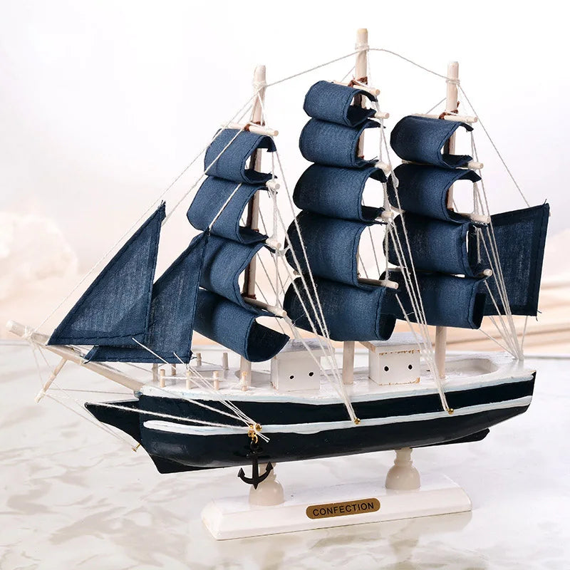 Holz-Piratenschiff Modell – Handgefertigt, Mediterran, 3 Größen (16, 22 & 31 cm), Tischdeko