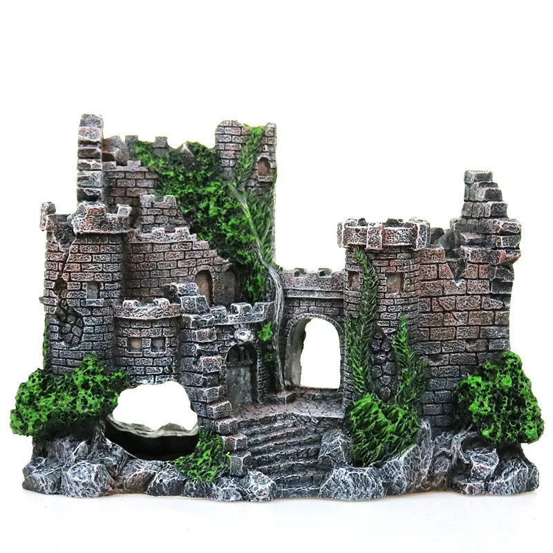Aquarium-Dekoration Burg & Steininsel aus Kunstharz – 17x7x13 cm, fischsicher