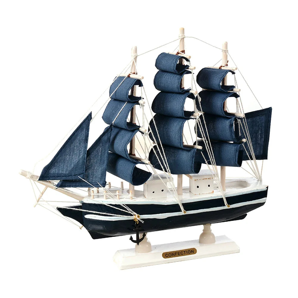 Holz-Piratenschiff Modell – Handgefertigt, Mediterran, 3 Größen (16, 22 & 31 cm), Tischdeko