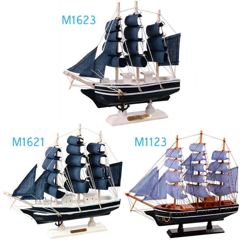 Holz-Piratenschiff Modell – Handgefertigt, Mediterran, 3 Größen (16, 22 & 31 cm), Tischdeko