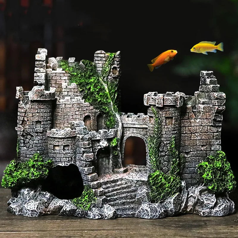 Aquarium-Dekoration Burg & Steininsel aus Kunstharz – 17x7x13 cm, fischsicher