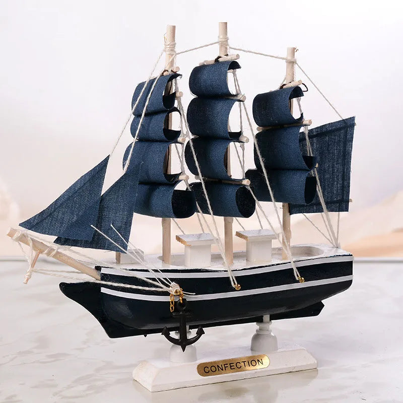 Holz-Piratenschiff Modell – Handgefertigt, Mediterran, 3 Größen (16, 22 & 31 cm), Tischdeko