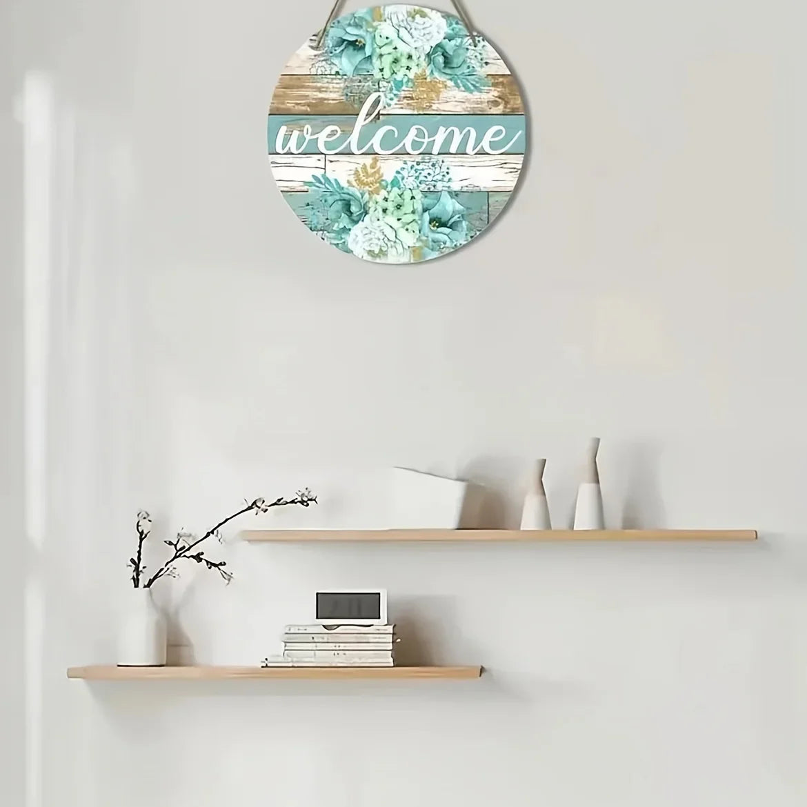 Willkommen Frühling Holzschild rund – Blumenmuster, Landhaus, 20 oder 30 cm, Veranda & Wohnzimmer