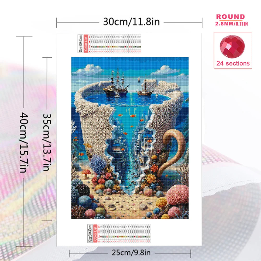 5D Diamond Painting Set – Landschaft & Boot Motiv, Eckige & Runde Steine, DIY Bastelset