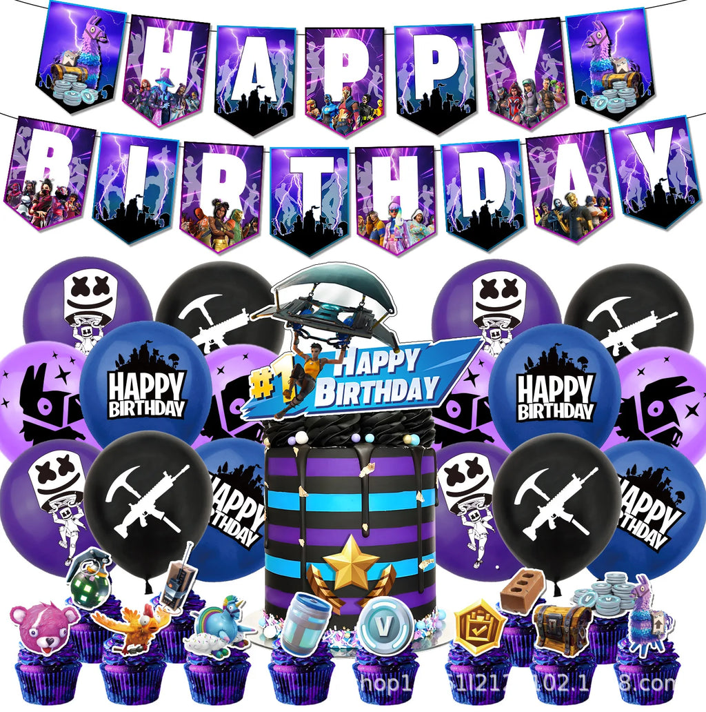 Geburtstag Party Komplett-Set – Banner, Kuchentopper, 24 Cupcake-Topper & 16 Latex-Ballons
