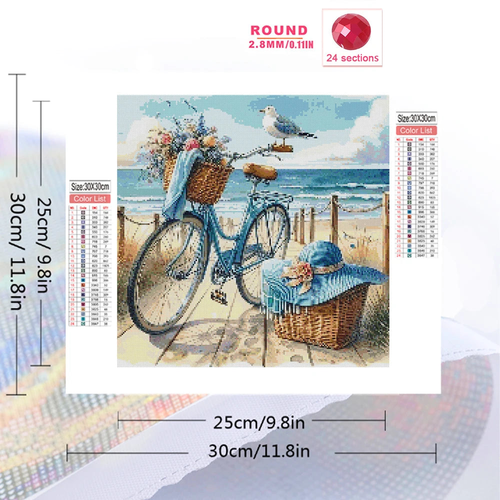 Diamond Painting Set – Küstenlandschaft mit Fahrrad & Hut