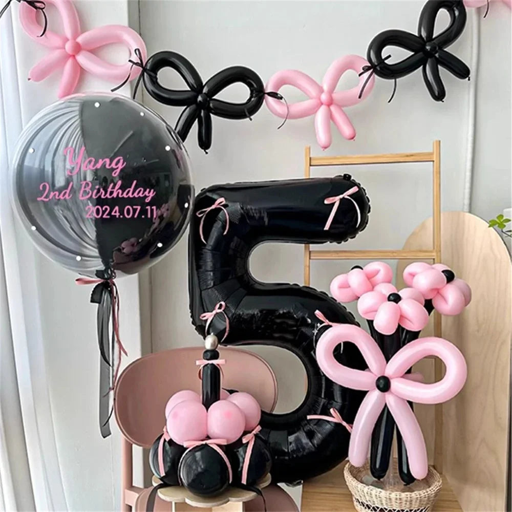 Zahlen-Ballon-Set 45-teilig – Pink & Schwarz | Ziffern 0–9 | Geburtstag & Jubiläum