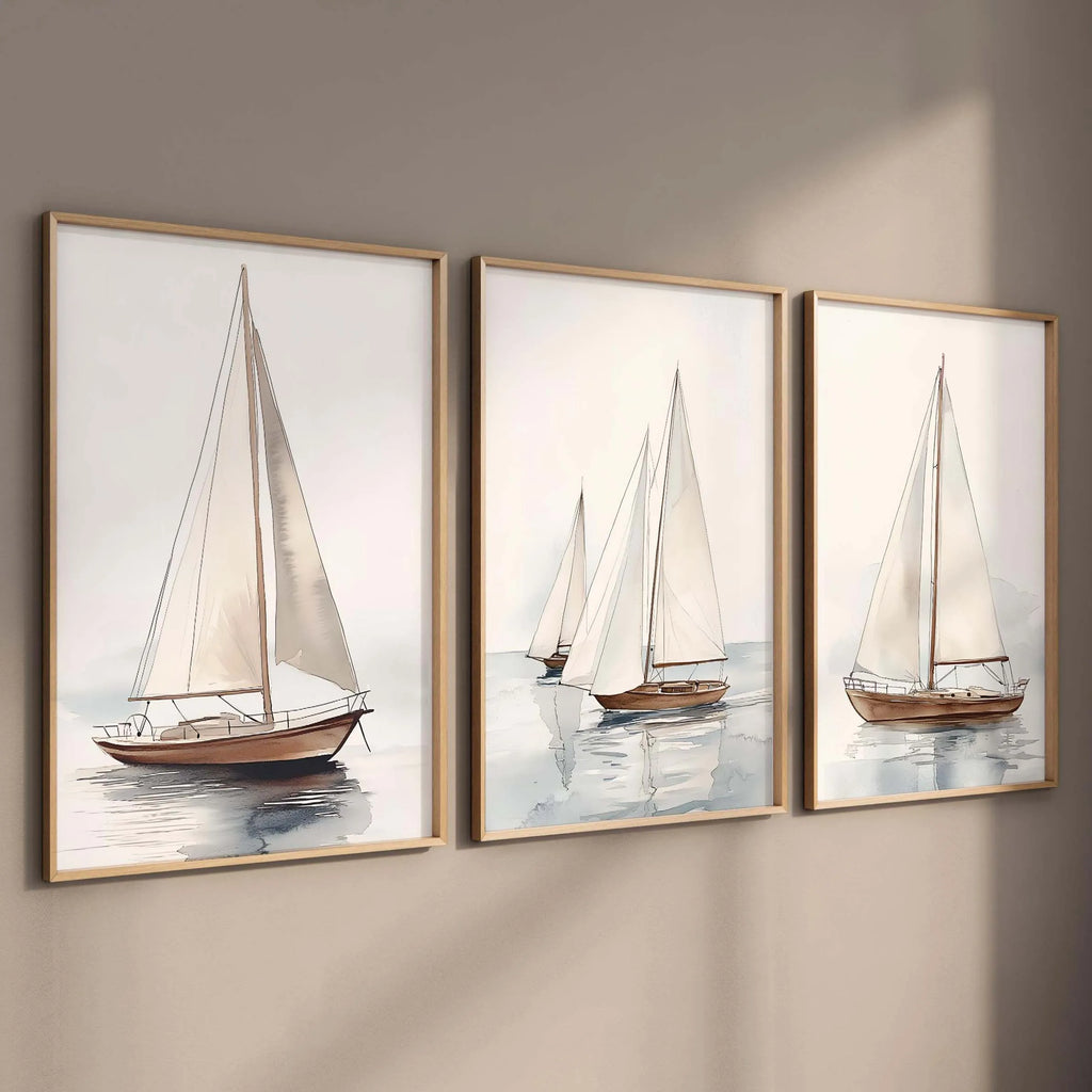 Aquarell Segelboot Poster Set – 3-teiliges Leinwand-Wandbild maritim