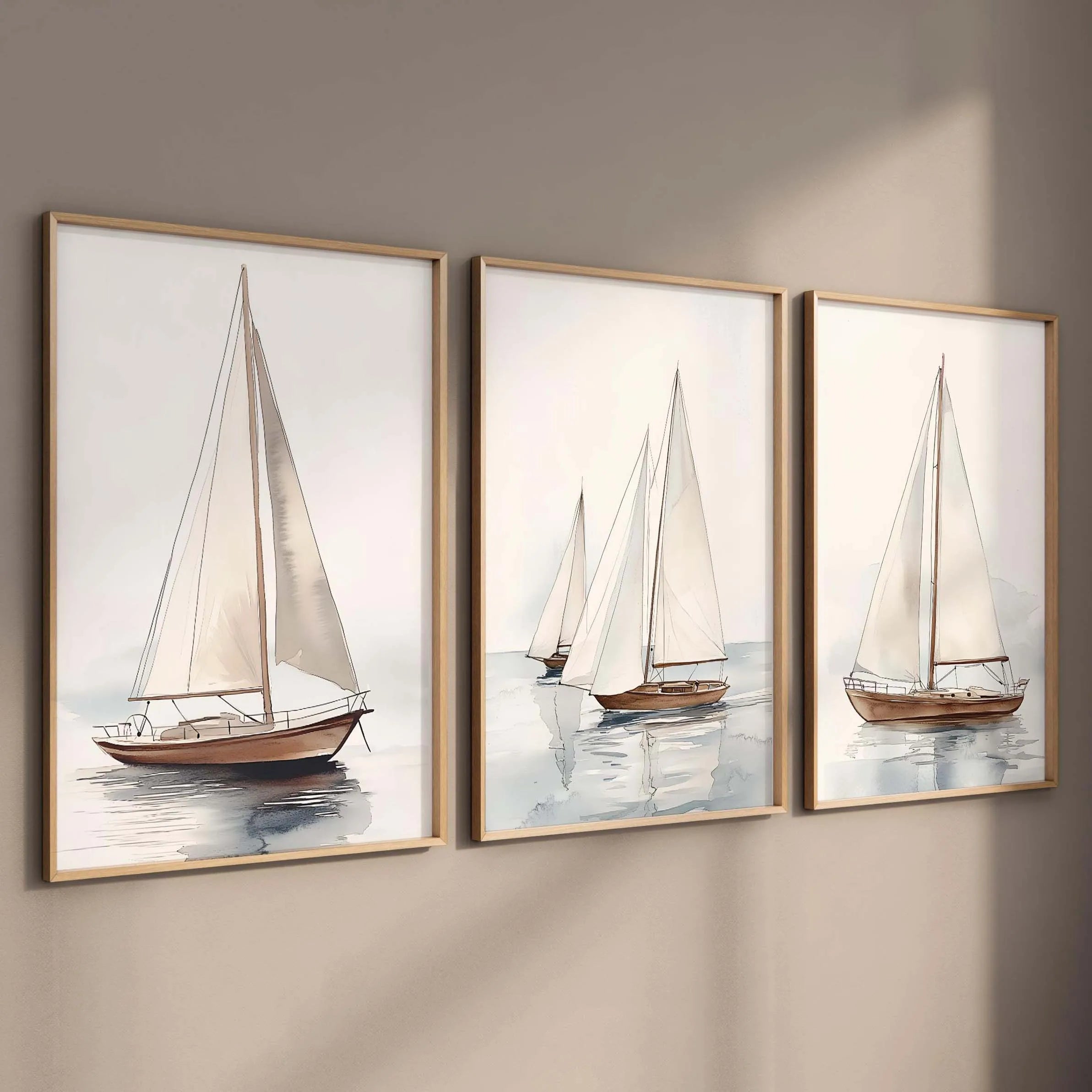 Aquarell Segelboot Poster Set – 3-teiliges Leinwand-Wandbild maritim