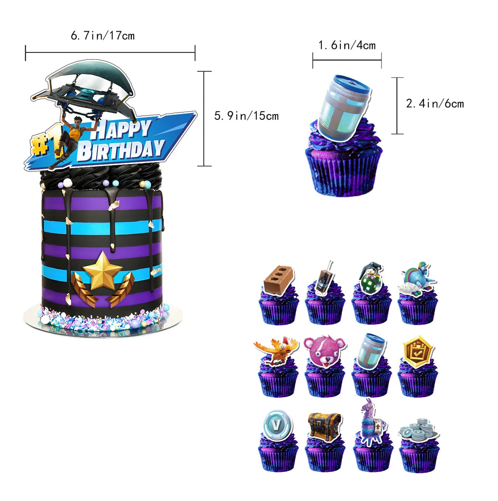 Geburtstag Party Komplett-Set – Banner, Kuchentopper, 24 Cupcake-Topper & 16 Latex-Ballons
