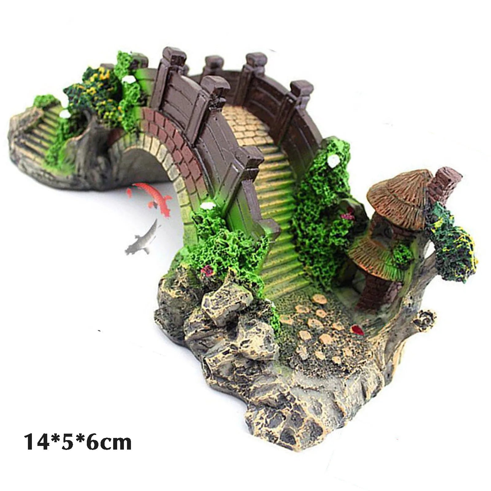 Resin-Brücke & Pavillon – Aquarium Deko | 14 cm | inkl. Wasserpflanzen