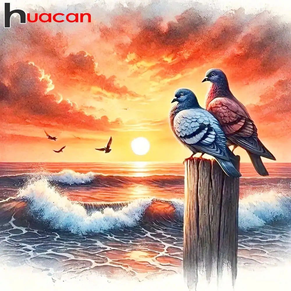Diamond Painting Set Natur & Tiere – 5D DIY Diamantmalerei Vogel, Meer & Sonnenuntergang