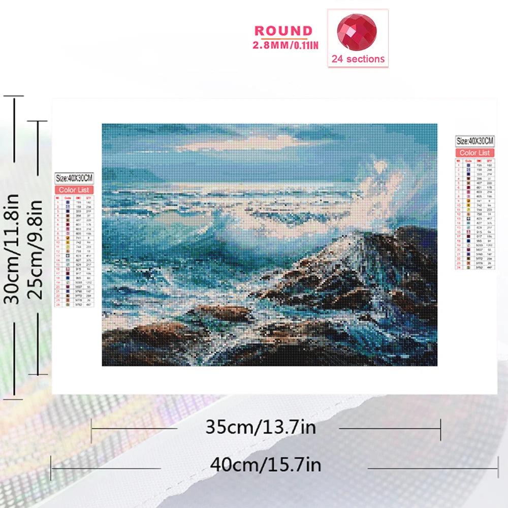 Diamond Painting Meereslandschaft – DIY Diamant-Stickerei Set mit runden und eckigen Steinen