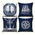 Kissenbezug 4er Set Maritim – Anker, Leuchtturm & Segelboot | 6 Größen | Polyester