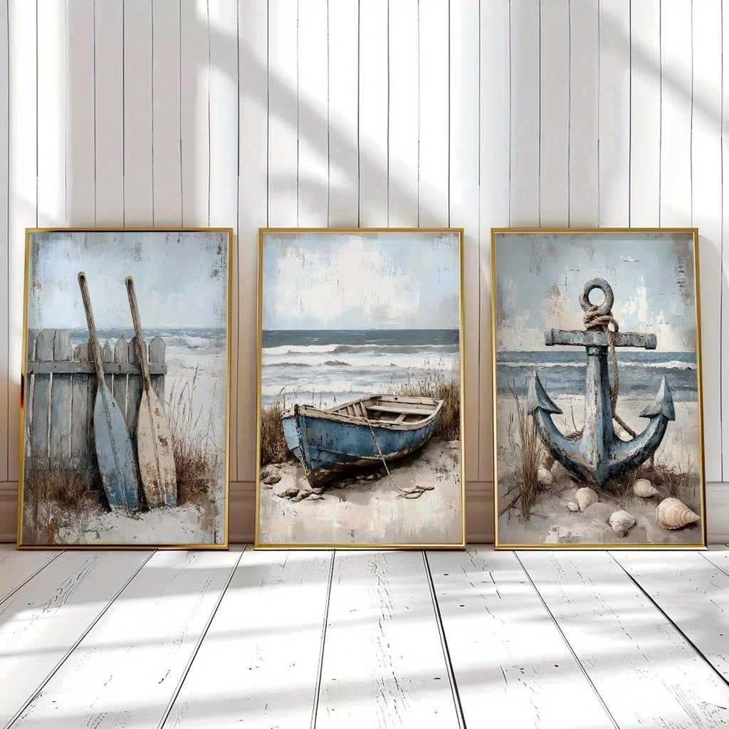 3er-Set Canvas-Wandbilder – Maritime Meeresmotive | Rahmenlos | 4 Größen