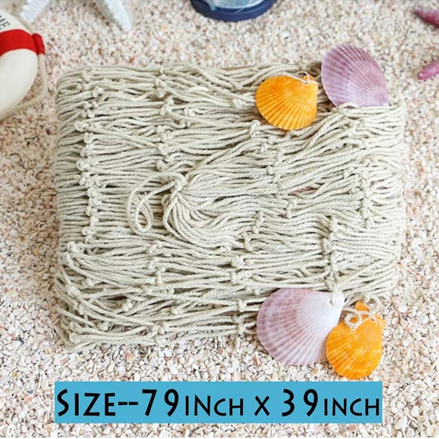 Fischernetz Wanddeko mit Muscheln – 100–200 cm, Mediterran, Blau oder Cremeweiß