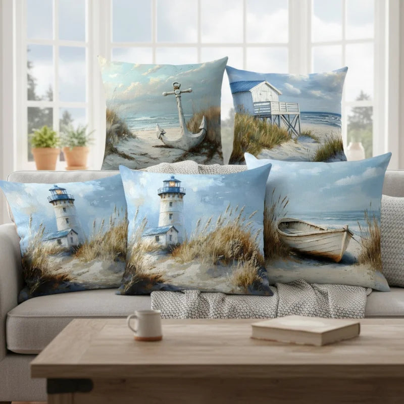 4er-Set Kissenbezüge Maritim – Küsten & Nautik Design für Sofa, Wohnzimmer & Schlafzimmer