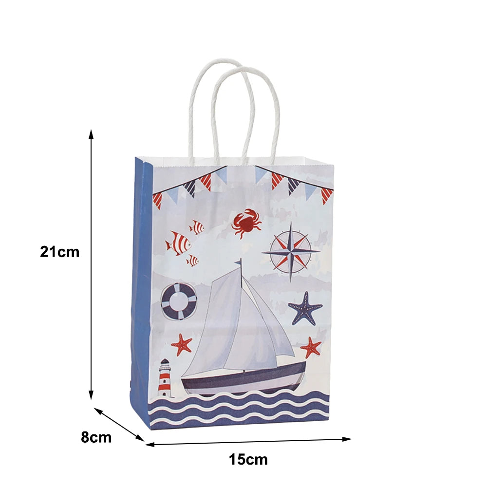 Maritime Partytüten mit Henkel – Kapitaen & Nautik Design, 6 bis 48 Stueck