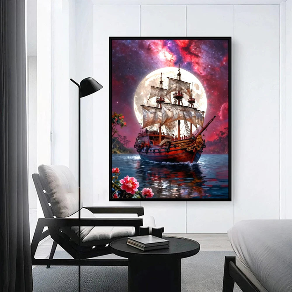 Diamond Painting Segelboot – 5D DIY Diamantmalerei, runde & eckige Steine, Geschenkidee