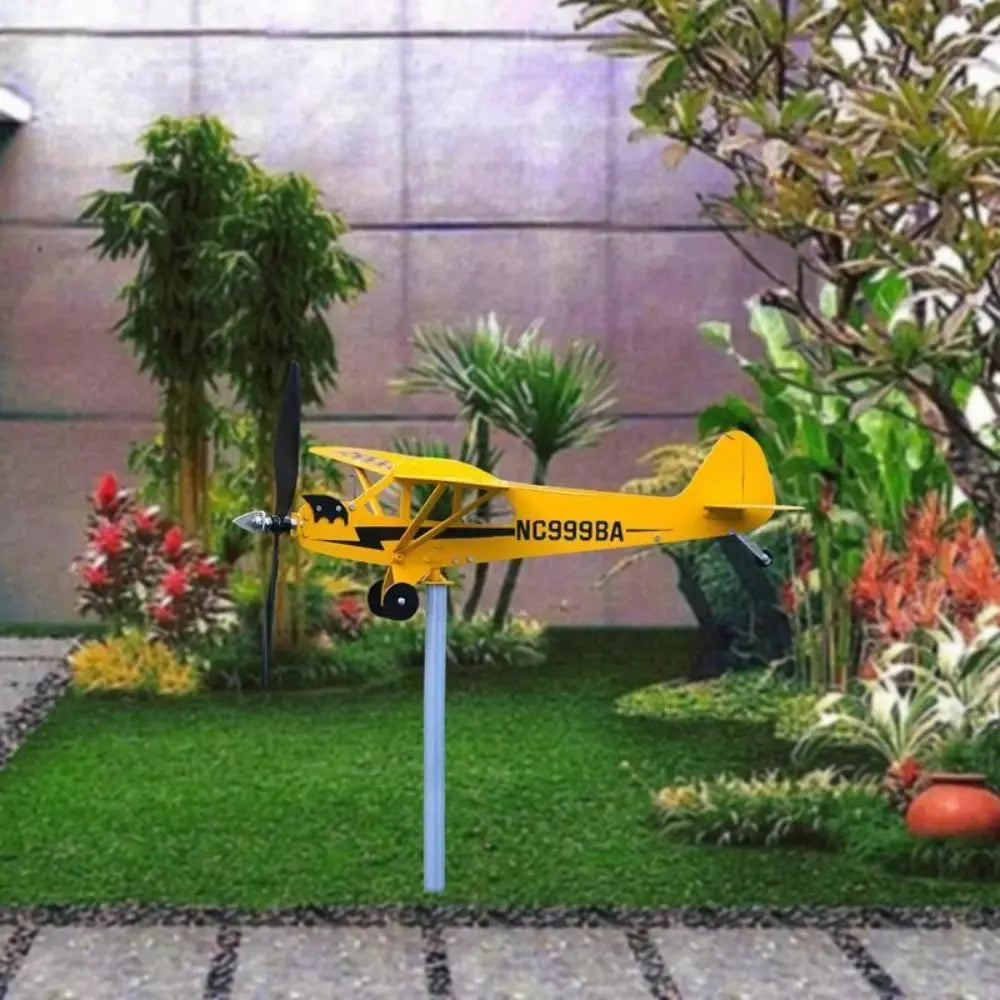 Metall-Windfahne Flugzeug – 3D Gartendeko mit Windrichtungsanzeige