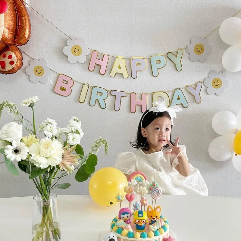 Happy Birthday Blumengirlande – 5 m Wimpelkette, 5 Designs, Geburtstagsdeko