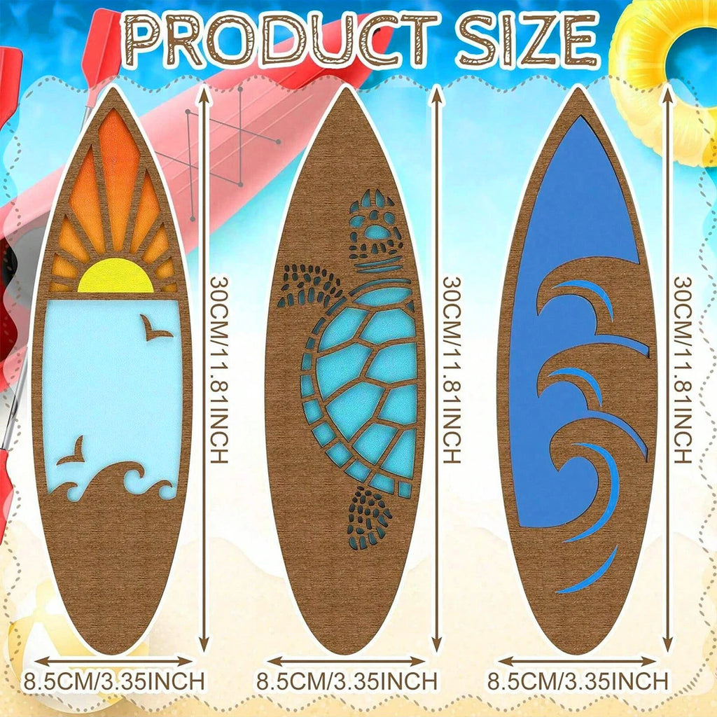 Holz-Wanddeko Surfbrett 3er Set – Hawaii-Stil, Boho, Schlafzimmer & Wohnzimmer