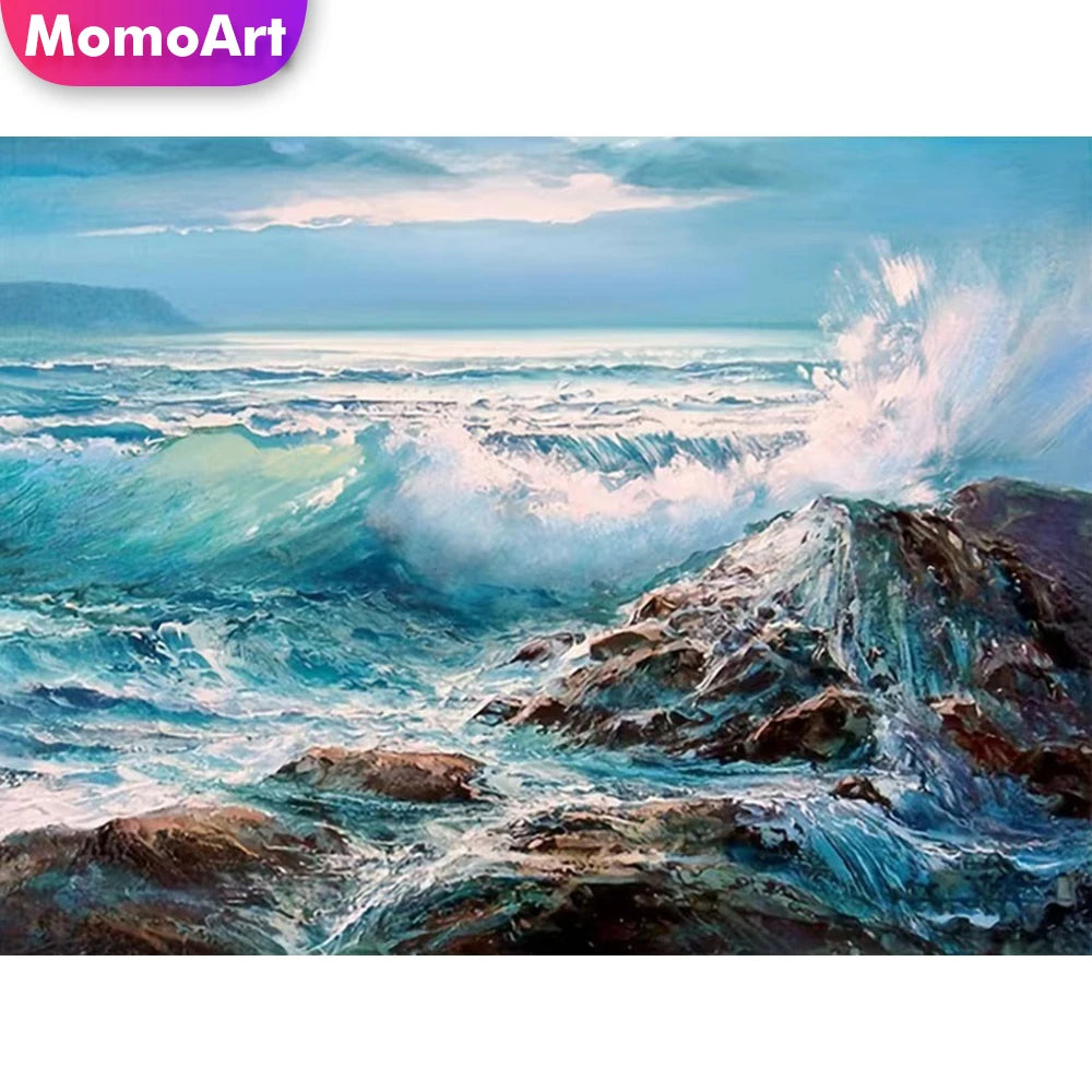 Diamond Painting Meereslandschaft – DIY Diamant-Stickerei Set mit runden und eckigen Steinen