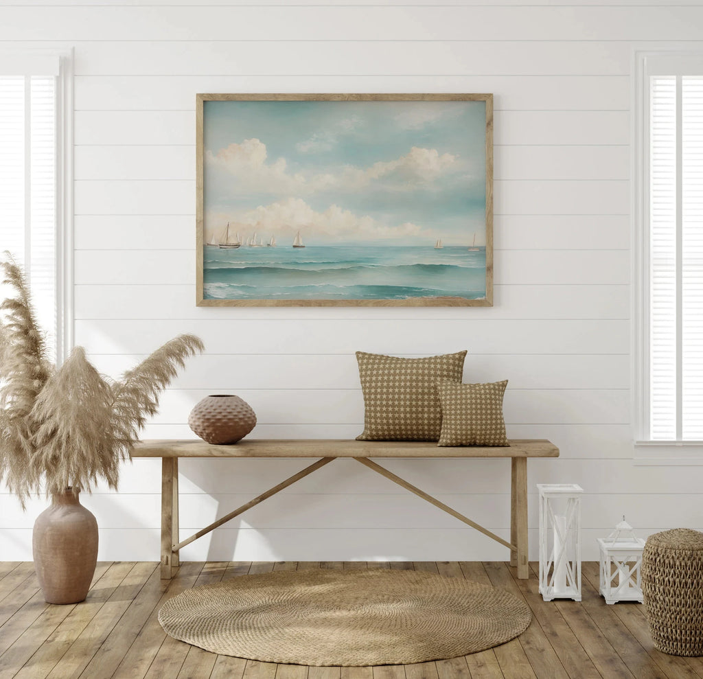 Maritime Canvas-Poster – Retro Aquarell Segelboot, Wanddeko Küste