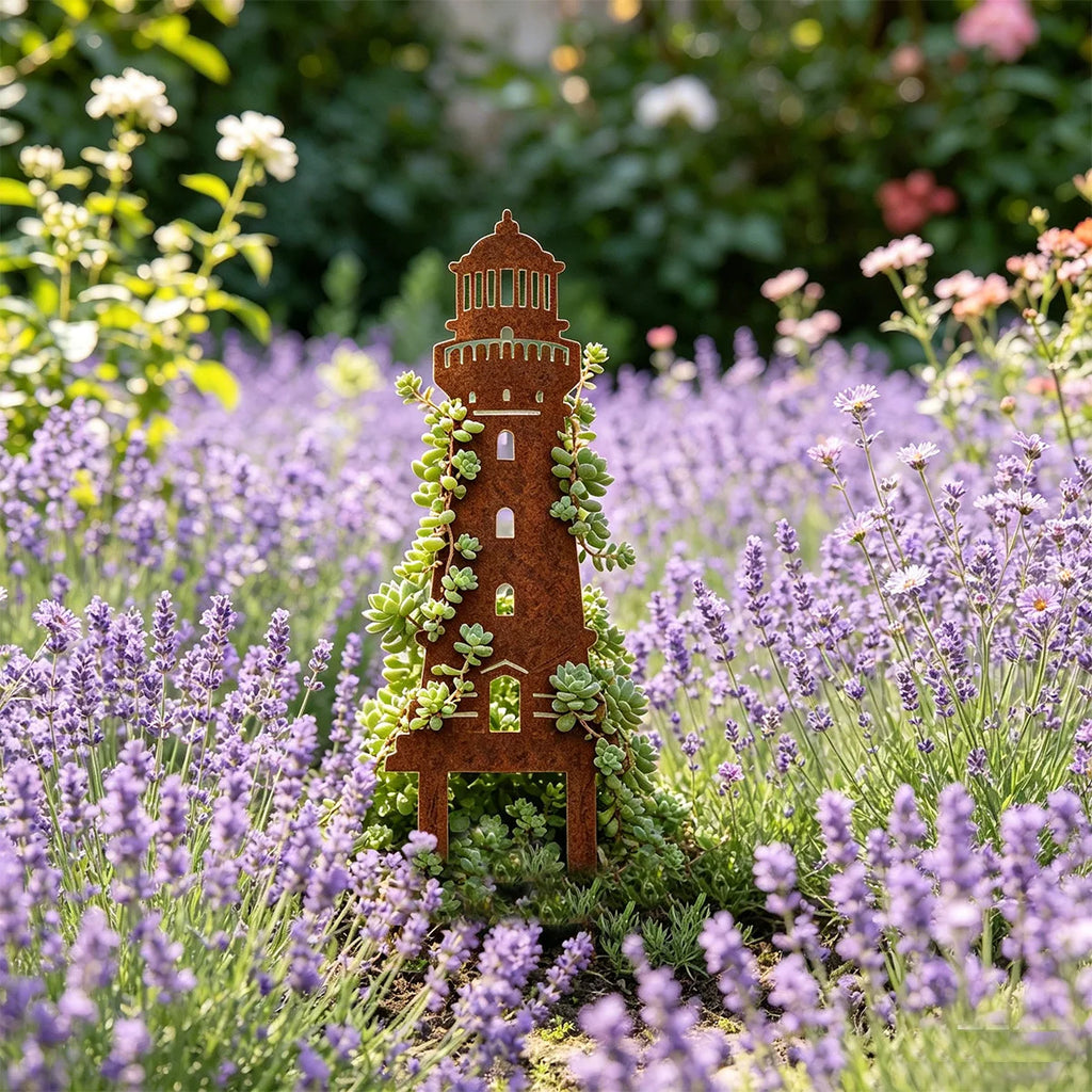 Gartenstecker Leuchtturm – Schmiedeeisen Rankstab für Garten, Rasen & Blumenbeet