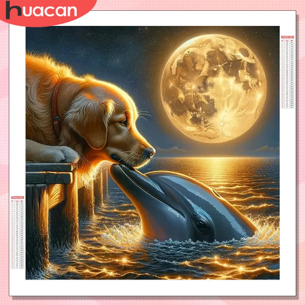 Diamond Painting Kit Delfin – 5D Diamant Malerei Set mit Rundsteinen oder eckigen Steinen