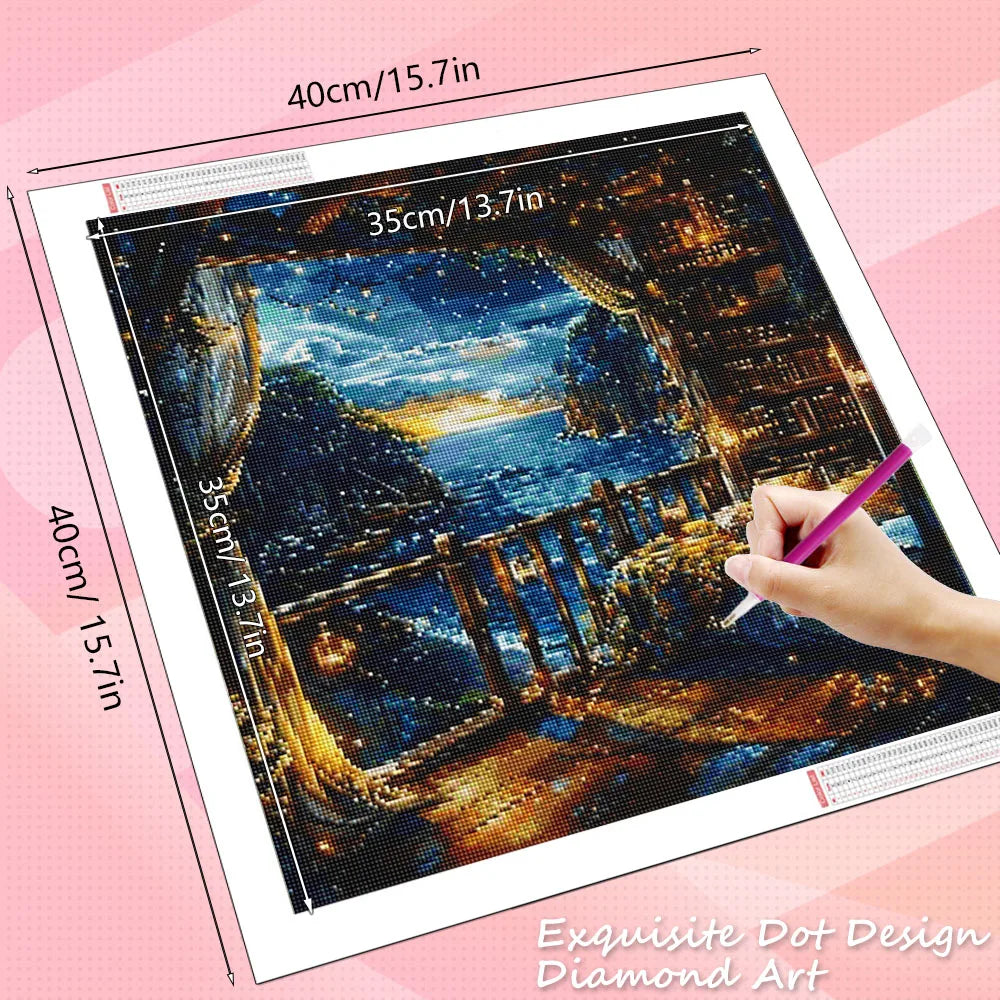 Diamond Painting Kit Meereslandschaft & Sternenhimmel – DIY Diamant Mosaic Kunst | Eckige & Runde Steine
