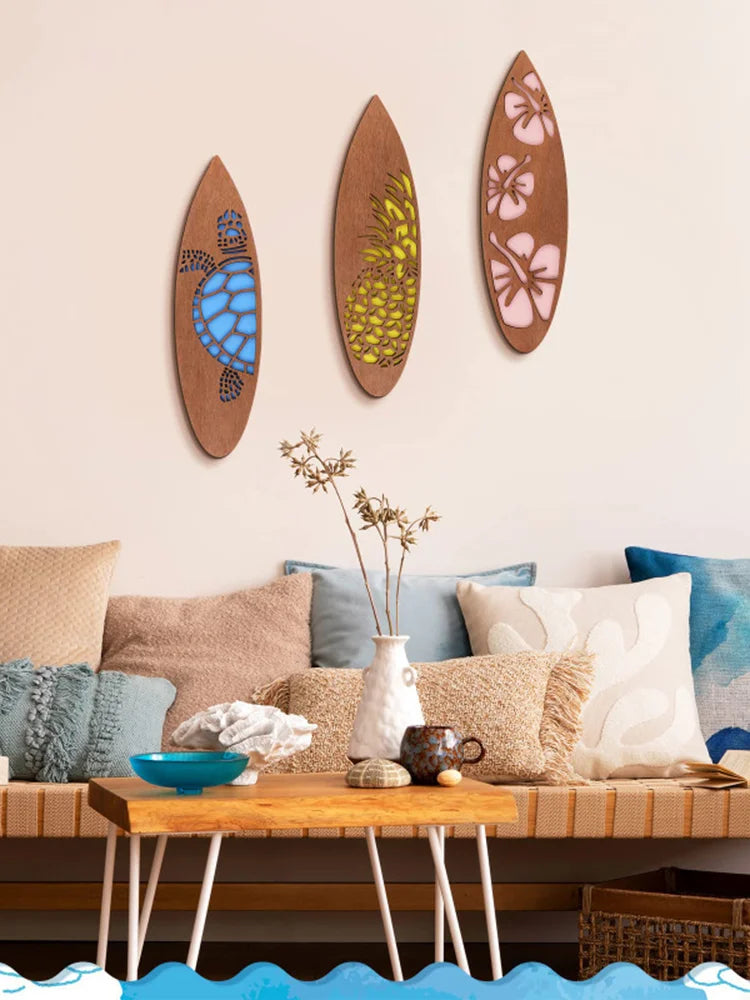 Holz-Wanddeko Surfbrett 3er Set – Hawaii-Stil, Boho, Schlafzimmer & Wohnzimmer