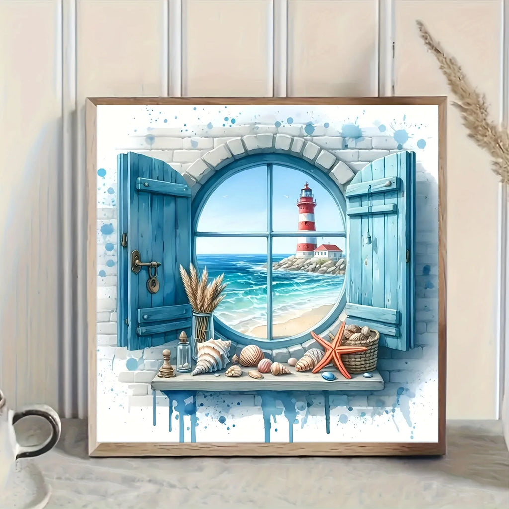 DIY Diamond Painting Kit – Leuchtturm & Meeresblick | 3 Größen | Vollbild