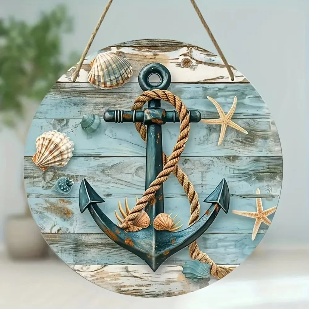 Rustikales Aluminium-Strandschild rund – 20x20 cm, Beach-Nostalgie, Tür- & Gartendeko