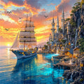 Diamond Painting Segelboot und Schloss – 5D DIY Diamantmalerei mit runden und eckigen Steinen