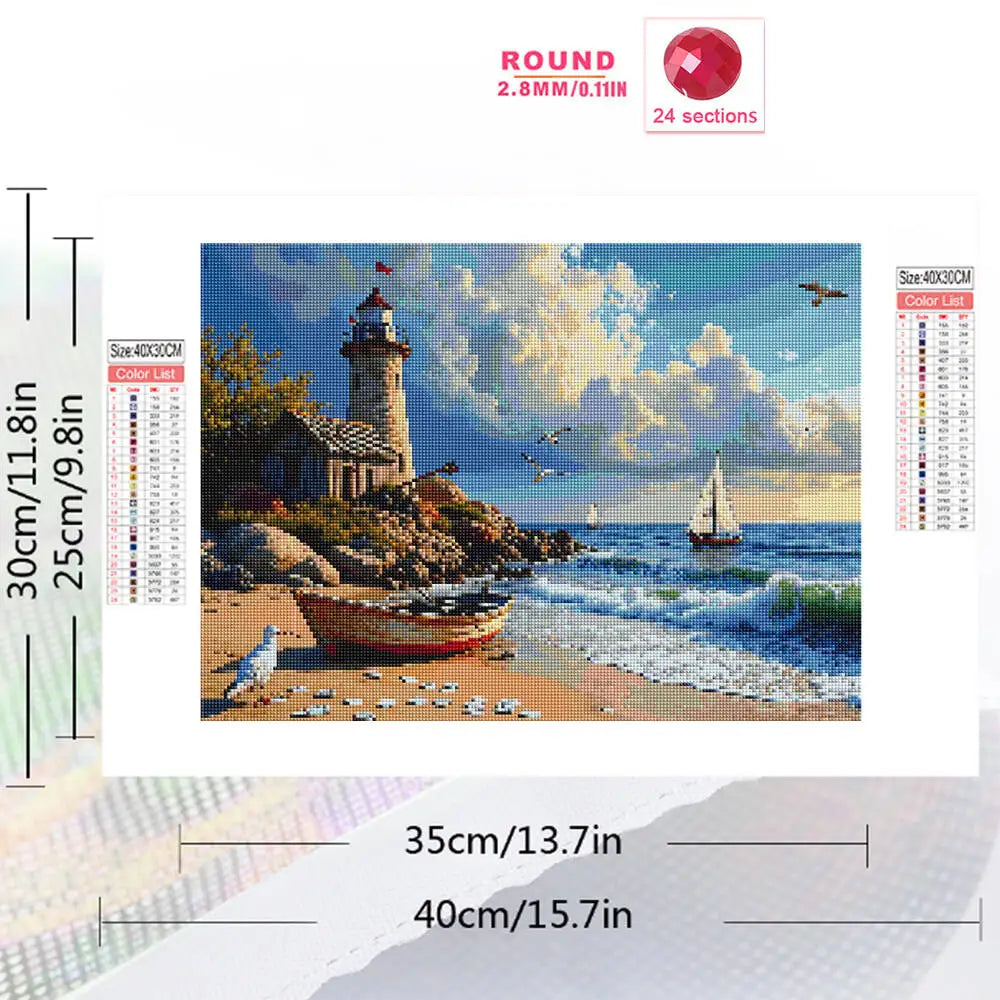 5D Diamond Painting Leuchtturm & Küstenlandschaft – DIY Diamantbild Maritim