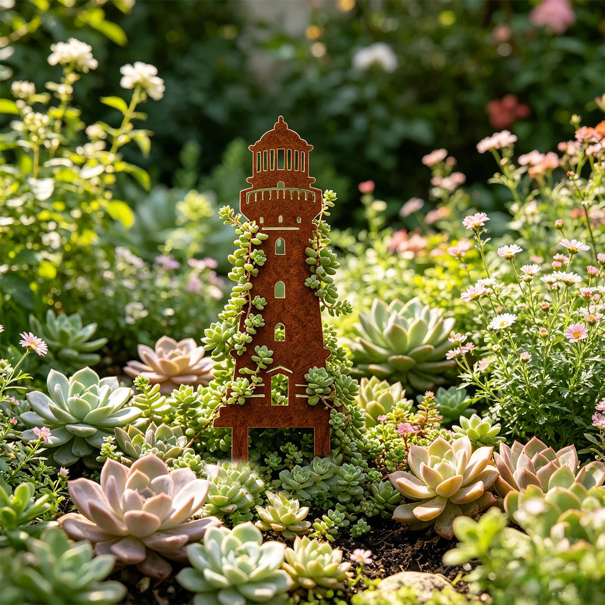 Gartenstecker Leuchtturm – Schmiedeeisen Rankstab für Garten, Rasen & Blumenbeet