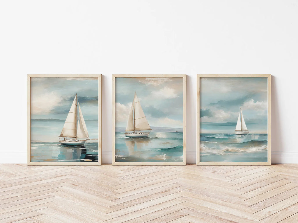 Maritime Canvas-Poster – Retro Aquarell Segelboot, Wanddeko Küste
