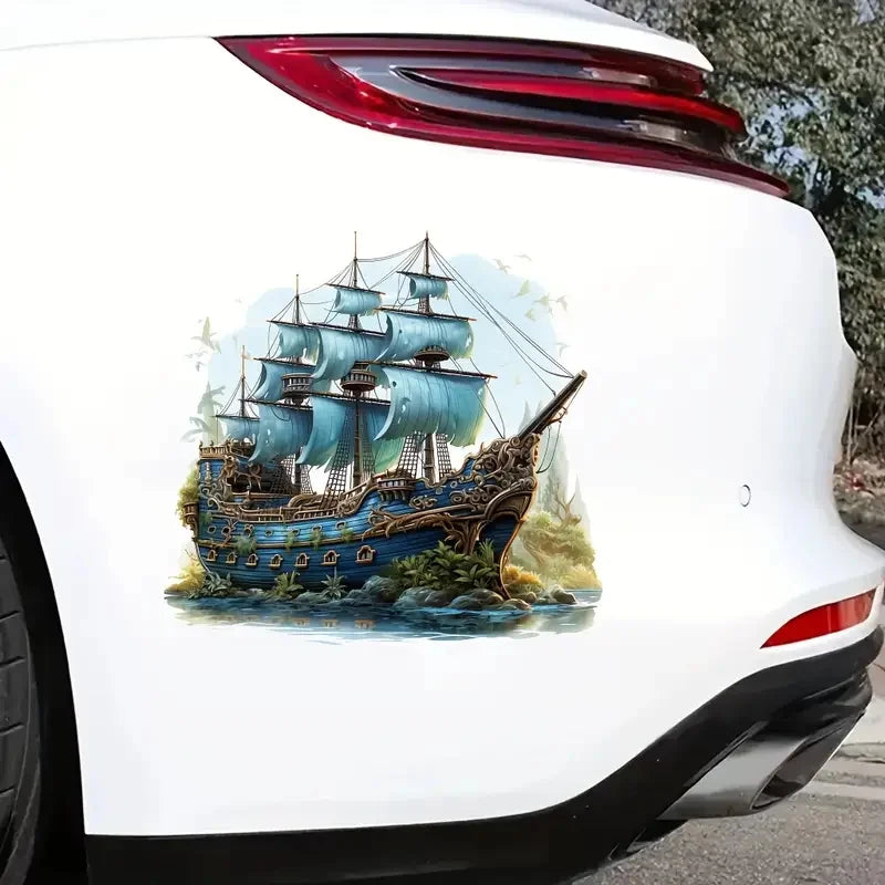 Maritimes Wandtattoo Blaues Segelboot – Vinyl, selbstklebend, 5 Größen