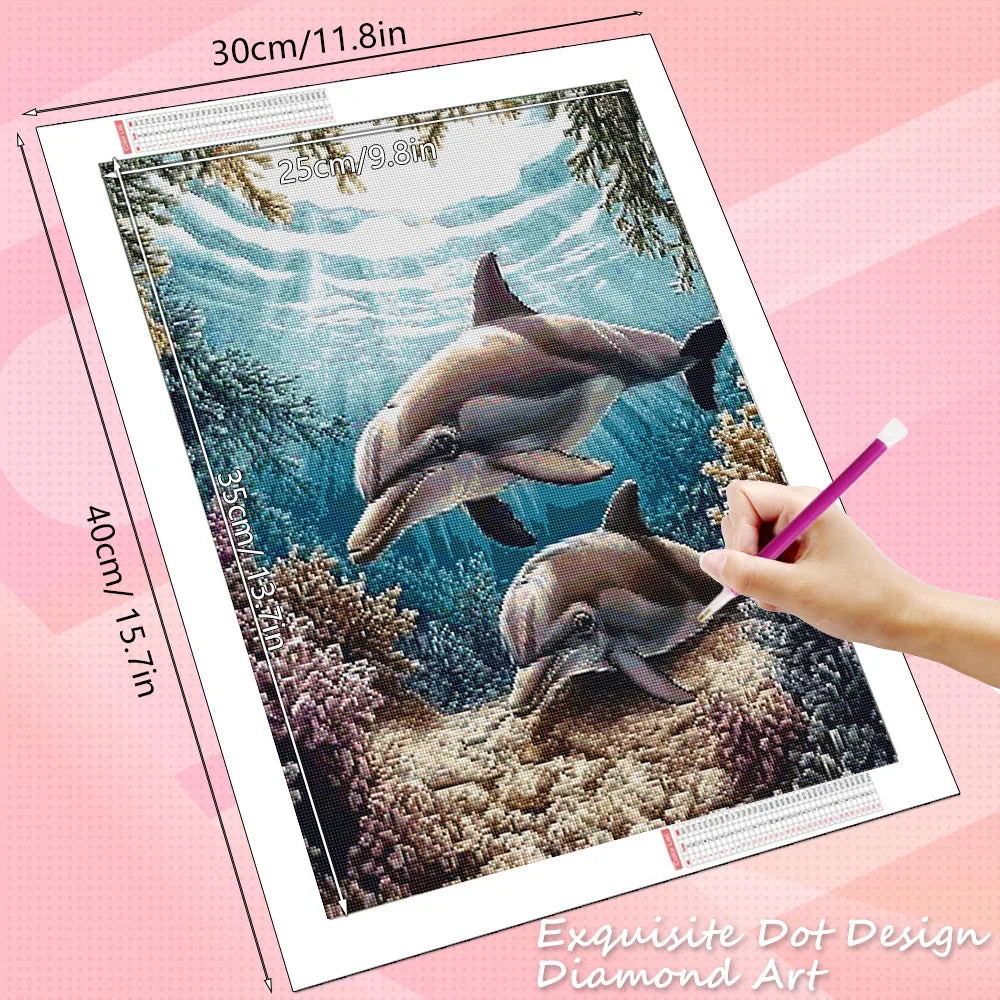 Diamond Painting Set – Delfin & Meerestiere, vollflächiges Diamant-Mosaik