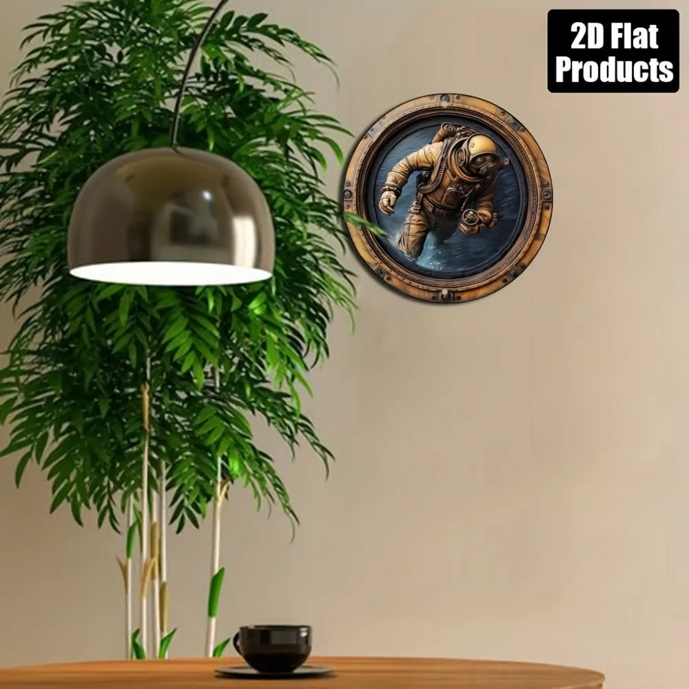 Vintage Taucher Metallschild – Maritimes Wandbild aus Aluminium, Retro Küstendeko