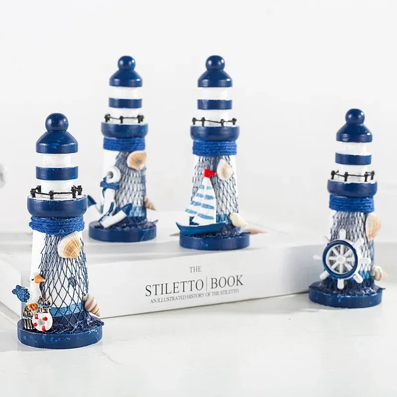 Mini Holz-Leuchtturm Tischdeko – 13 cm, Mediterran, 4 Designs, Geschenk & Geburtstag