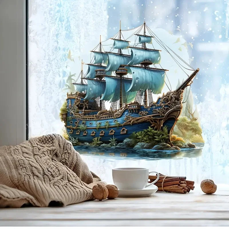 Maritimes Wandtattoo Blaues Segelboot – Vinyl, selbstklebend, 5 Größen