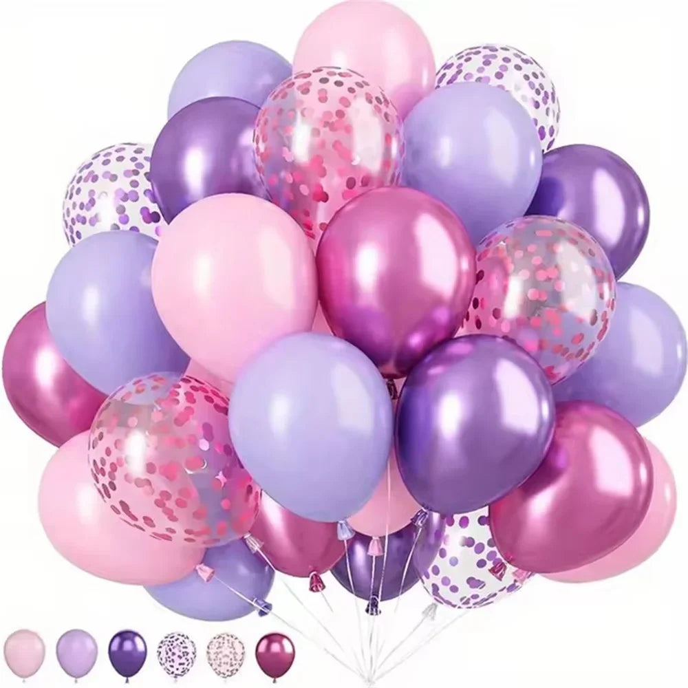 Macaron Luftballons 50er Set – Rosa, Lila & Metallic Konfetti | Hochzeit, Geburtstag & Party