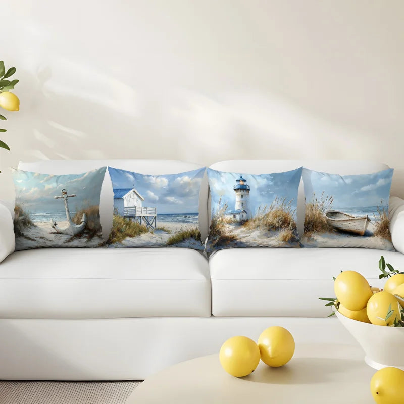4er-Set Kissenbezüge Maritim – Küsten & Nautik Design für Sofa, Wohnzimmer & Schlafzimmer