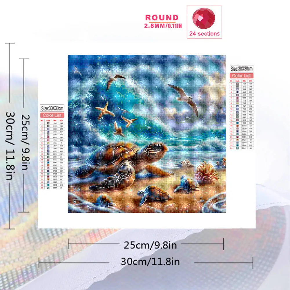 Diamond Painting Meeresschildkröte – 5D DIY Diamant-Malerei Set mit runden Steinen