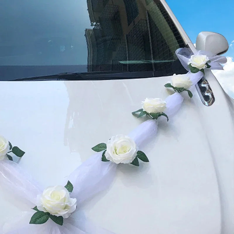 Hochzeitsauto-Dekoration Frontblumen – Vliesstoff, Weiß oder Pink, Brautauto Deko